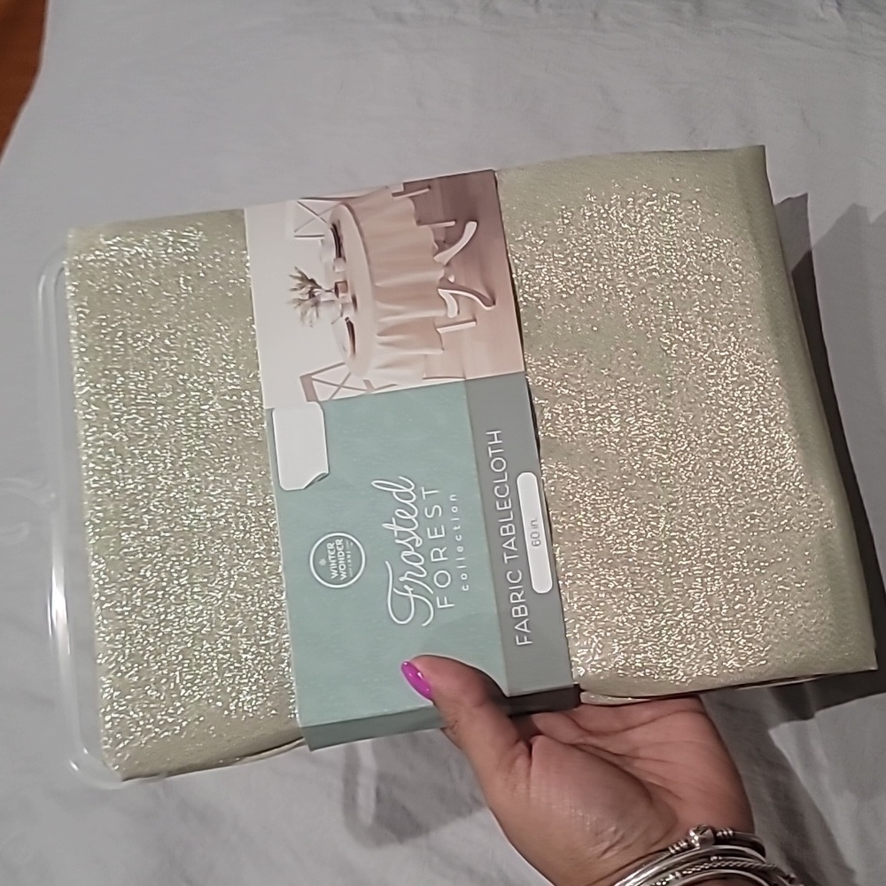 Winter Wonder Frosted Forest Collection Fabric Glittery TableCloth